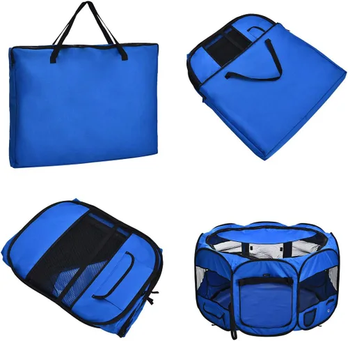 Vista 3 de Amazon Basics Corral Plegable Octogonal para Interior y Exterior, Portátil, Suave para Perros/Cachorros/Juguetes, 114 cm / 45", Azul