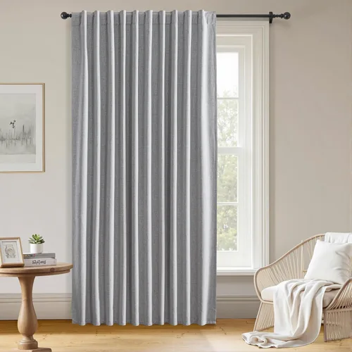 Vista 23 de Cortinas 100% opacas de lino sintético, 96 pulgadas de largo, 2 paneles para dormitorio o sala de estar, térmicas y atenuantes, con lengüetas