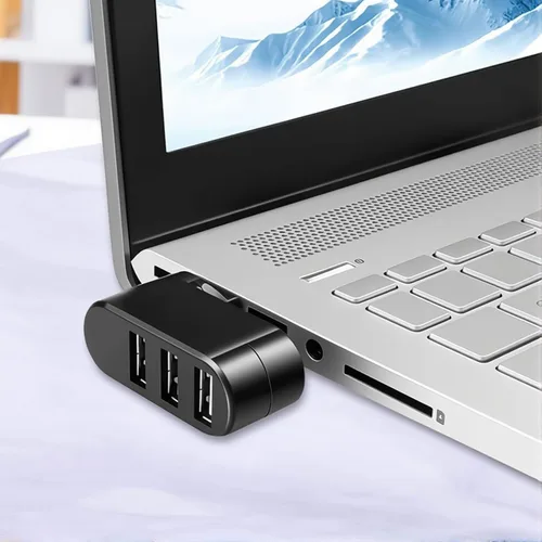 Vista 4 de Divisor de puerto USB, concentrador giratorio portátil compacto de 3 puertos, base de concentrador USB [90°/180° grados giratorio] para PC