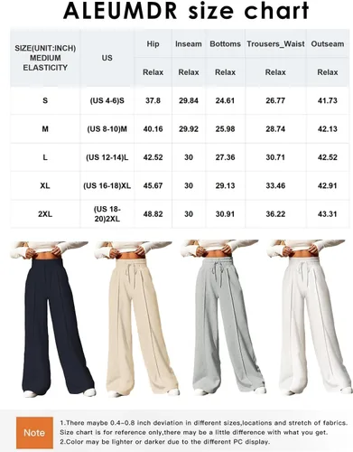 Vista 6 de Aleumdr Pantalones deportivos de cintura alta con cordón y pierna ancha con bolsillos, pantalones de yoga sueltos casuales para mujer