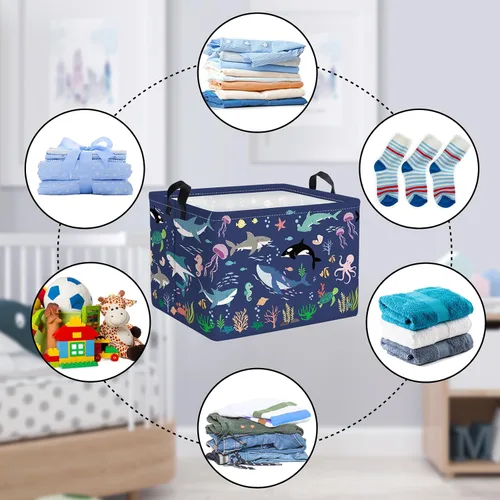 Vista 6 de Clastyle Cesta de bebé de tortuga marina con peces y estrellas de mar de coral océano, estrellas de mar, para libros, para libros, impermeable