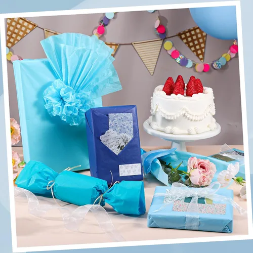 Vista 4 de woric 160 hojas de papel de seda azul para bolsas de regalo de 20 x 14 Combinado azul