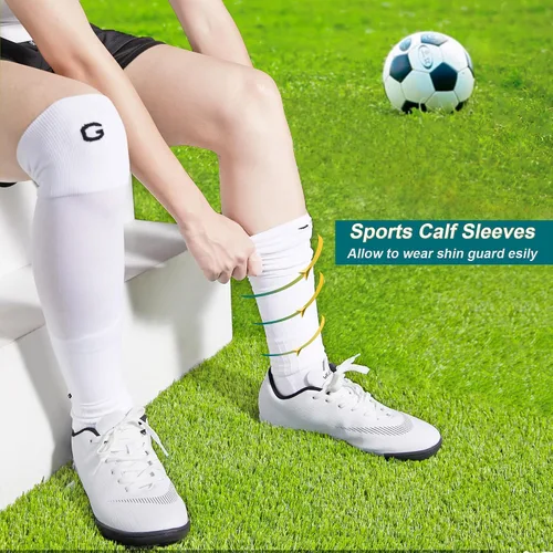 Vista 4 de Calcetines de compresión de manga de pantorrilla para hombres y mujeres, jóvenes, manga de pierna de rugby, calcetines de protección para fútbol