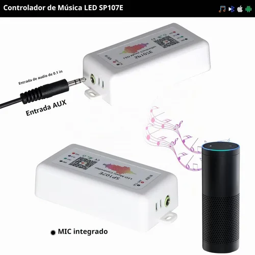 Vista 2 de Paquete de 2 controladores LED SP107E – Sincronización de música para tiras IC WS2812B/Ws2811/SK6812 y panel de matriz de píxeles LED, control