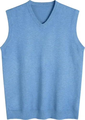 Vista 11 de Amussiar Suéter casual para hombre, chaleco con cuello en V, ajustado, sin mangas, suéter de punto