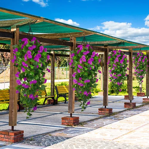 Vista 3 de Cesta de flores artificiales colgantes para decoración de primavera al aire Morado