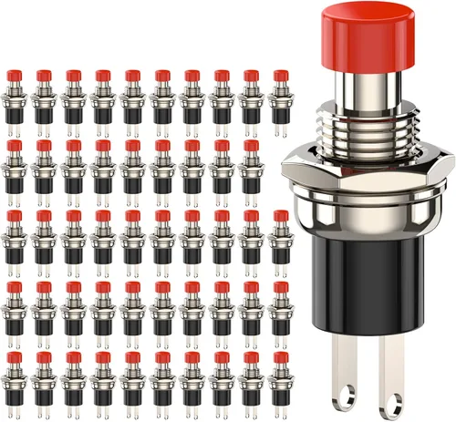 Vista 13 de Interruptor de botón momentáneo, 1A 250VAC SPST Mini interruptores de botón cerrado normal (NC) tapa negra y roja - 20 piezas