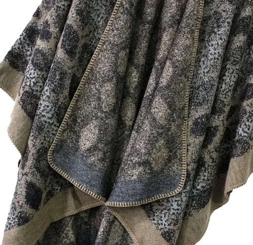 Vista 5 de Chal estilo poncho con frente abierto con patrón vintage, capa para mujer