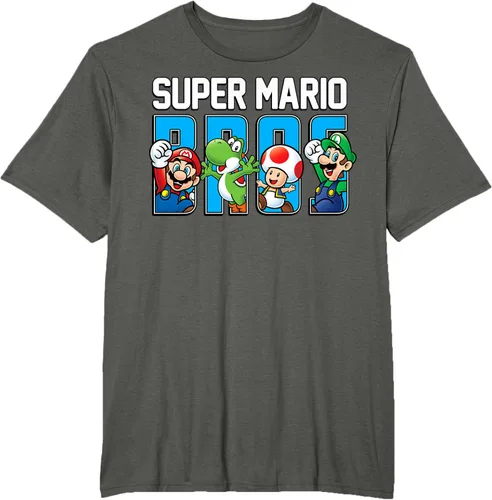 Vista 7 de Super Mario Bros Characters Letter Fill Graphic T-Shirt Camiseta, Negro