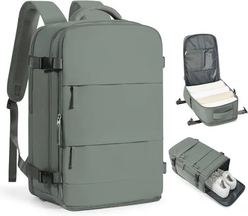 Vista 38 de Mochila de viaje grande, bolsa de mano, aprobada para aviones, para artículos personales, para hombre o mujer, color beige con marrón