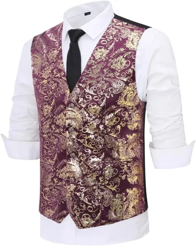 Vista 3 de Cloudstyle Chaleco de vestir con estampado para hombre, ajustado, chaleco formal con botones