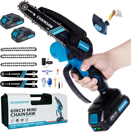 Vista 8 de EliteHome Mini Motosierra Inalámbrica de 6 Pulgadas con 2 Baterías, Motosierra Eléctrica Portátil de Mano, Motosierra Pequeña Alimentada por Batería