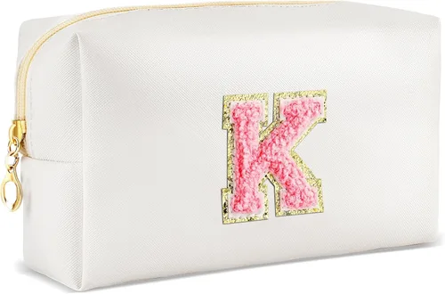 Vista 112 de URSKYTOUS Regalos para niñas, bolsa de maquillaje con inicial, bolsa de cosméticos personalizada con cremallera, bonita bolsa de aseo de viaje, Azul