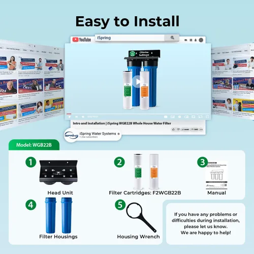 Vista 6 de iSpring WGB22B - Sistema de filtración de agua de 2 etapas para toda la casa, filtros de bloque de sedimentos y carbono de 20 x 4.5 pulgadas