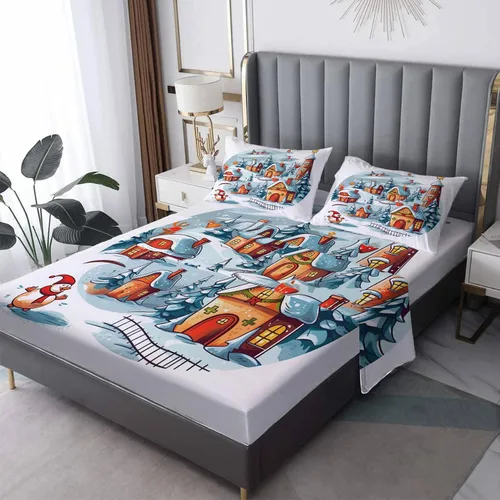 Vista 11 de Sábanas para árbol de Navidad tamaño individual – Sábanas y fundas de almohada de Navidad – 100% microfibra, estampado de alta cantidad de hilos