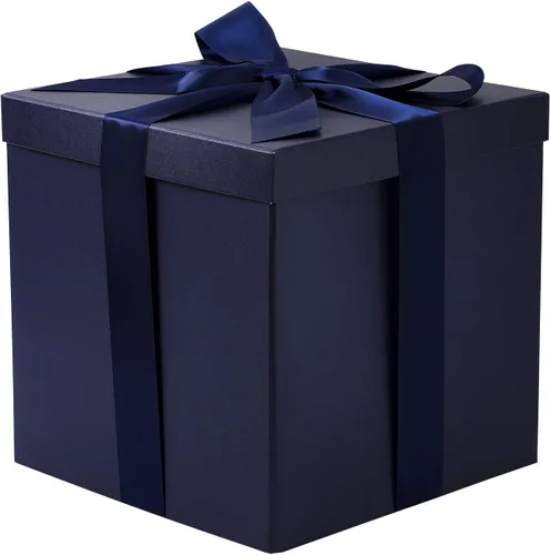 Vista 9 de RUSPEPA Caja de regalo mediana negra con tapas, cinta y papel de seda, caja de regalo plegable perfecta para cumpleaños, graduación, día del padre