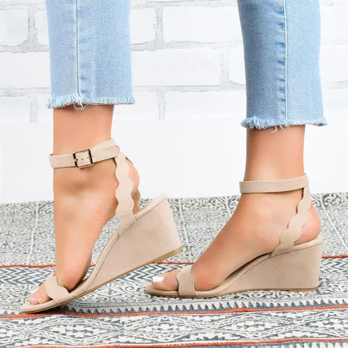 Vista 4 de Sandalias sintéticas de plataforma para mujer, con hebilla y correa al tobillo, sandalias de plataforma para mujer, A1-oro, 4.5-10