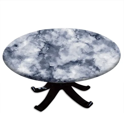 Vista 8 de Mantel redondo ajustable de mármol, diseño regular de piedra nostálgica, borde elástico, impermeable y lavable, apto para mesa de 24 pulgadas