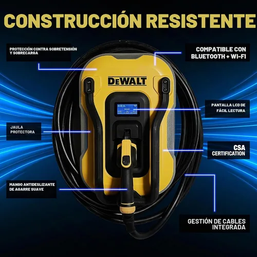 Vista 2 de DEWALT Cargador EV de nivel 2 para vehículo eléctrico de hasta 40 amperios y 240 V, control de aplicación Bluetooth y Wi-Fi, certificado CSA
