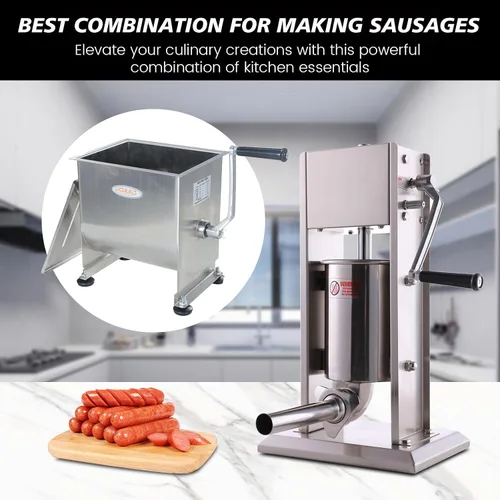 Vista 2 de Hakka - Embutidora de salchichas de 7 libras/3 L y mezcladora manual de carne de 15 libras / 7.5 L