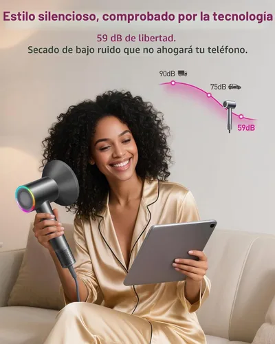 Vista 7 de Zibtes - Secador de pelo de alta velocidad con difusor, secador iónico (gris)
