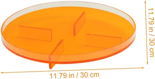 Vista 2 de Bandeja de exhibición de joyas de acrílico naranja, 7" redonda, 4 compartimentos