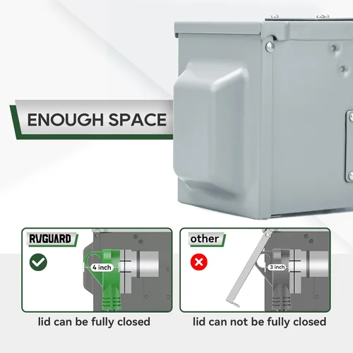 Vista 3 de RVGUARD Caja de toma de corriente de 30 amperios, 125 voltios, cerrada, resistente a la intemperie, NEMA TT-30R, panel de receptáculo eléctrico al