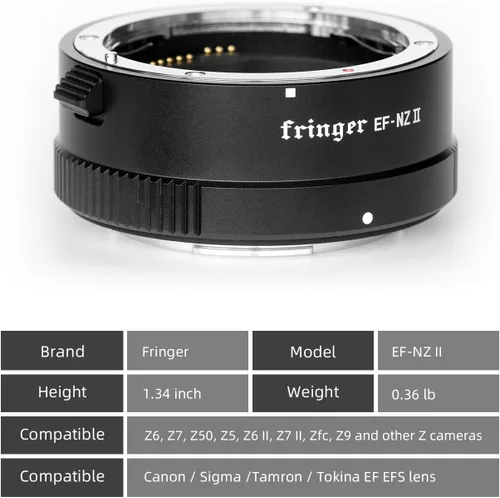Vista 2 de Fringer Adaptador de lente EF NZ II Anillo adaptador de enfoque automático para lente Canon EF a Nikon Z Mount Z6 Z7 Z50 adaptador de cámara