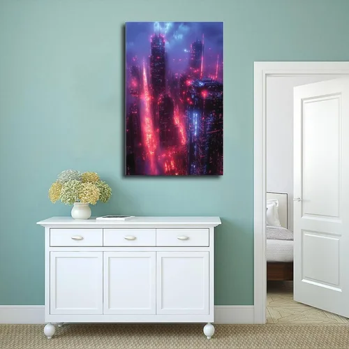 Vista 4 de Neon Cyberpunk Abstract Canvas – Futuristic Retro Tech Decor Poster Print for Teen Boys Room Wall Art Canvas Painting Print 24x36inch(60x90cm)