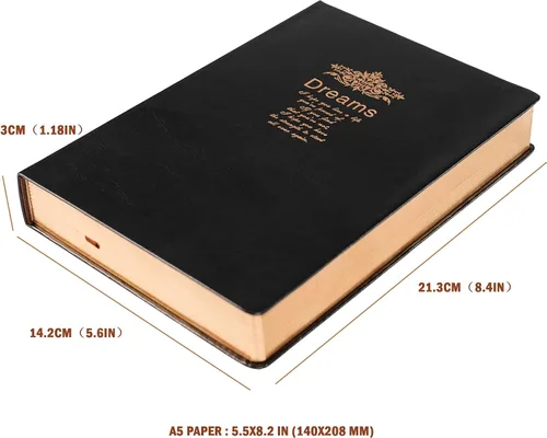 Vista 4 de BenOpinion Cuaderno rayado, cubierta de piel sintética negra, papeles gruesos de alta calidad de 3.53 oz/m² con borde dorado, 416 páginas A5