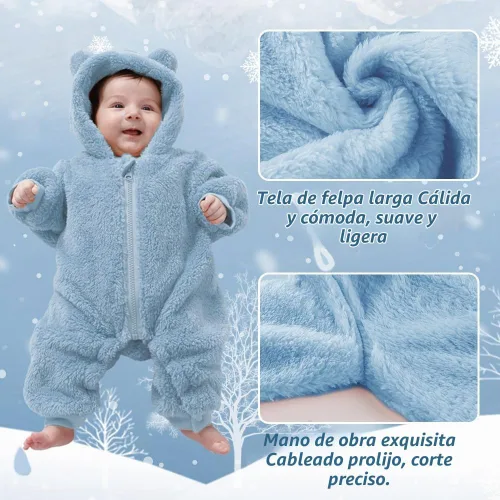 Vista 3 de AiWMGL Traje de oso para bebé recién nacido, traje de forro polar con capucha para invierno Azul