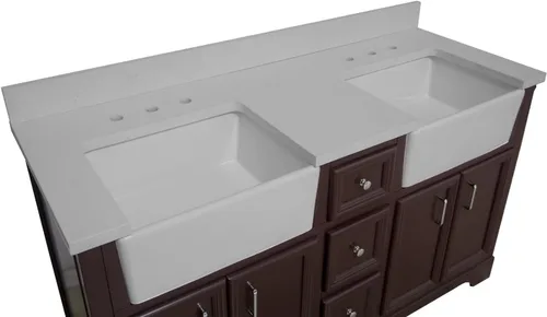 Vista 7 de Kitchen Bath Collection Zelda - Mueble de granja doble de 60 pulgadas (cuarzo/chocolate): incluye gabinete de chocolate con impresionante encimera