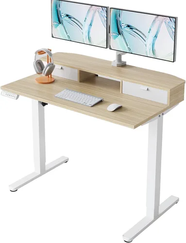 Vista 24 de HUANUO - Escritorio eléctrico de pie de 32 x 21 pulgadas con 2 cajones, compatible con montaje con abrazadera en C, escritorio de computadora