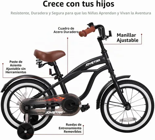 Vista 2 de JOYSTAR Bicicleta de crucero para niños de 12 pulgadas, 14 pulgadas, 16 Negro