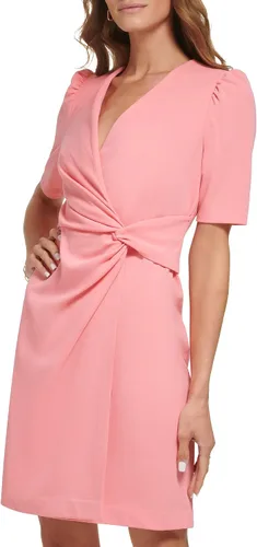 Vista 4 de DKNY Vestido con cuello en V y nudo lateral para mujer, Coral (Sunkist Coral)