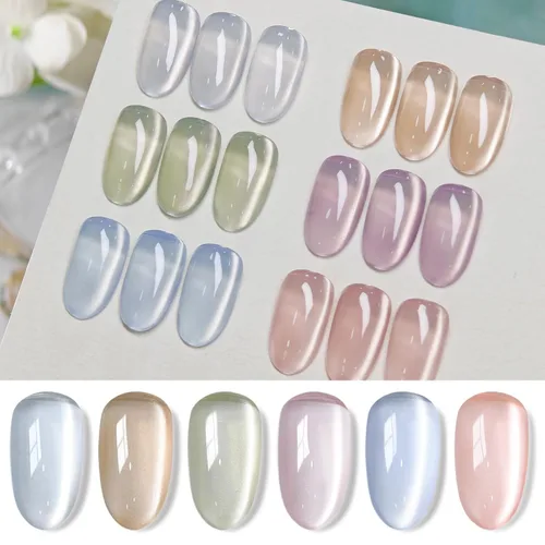 Vista 24 de Born Pretty Esmalte de uñas de gel magnético de ojos de gato verde, 6 colores brillantes con purpurina de cristal holográfico, salvia, oliva