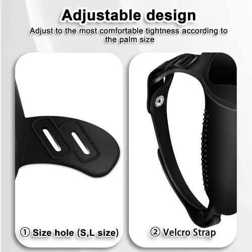 Vista 5 de Kuject Empuñaduras de control de diseño para Oculus Quest 2, funda de silicona antitiramiento con correas ajustables para nudillos, protector