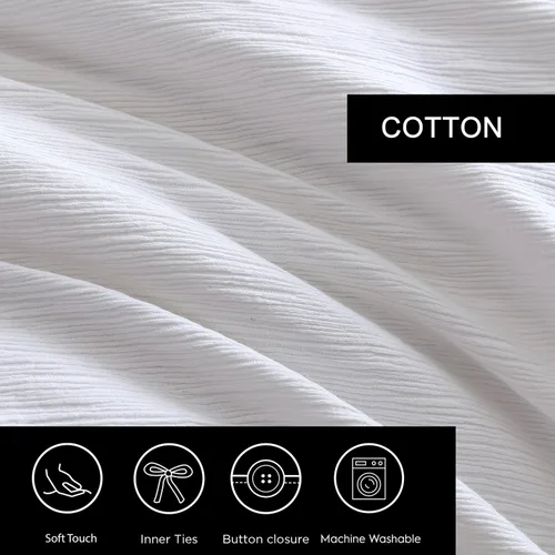 Vista 5 de Vera Wang - Juego de funda de edredón tamaño Queen, ropa de cama de algodón suave con fundas de almohada a juego, cierre de botón y lazos interiores