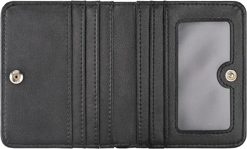Vista 4 de Billetera para mujer, con bloqueo Rfid, pequeña, compacta, plegable, de lujo, de cuero, con bolsillo para mujer, minivestido con ventana de Verde