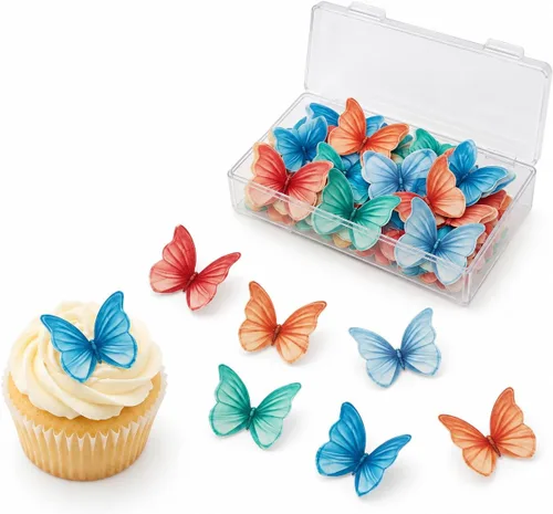 Vista 10 de Mariposas comestibles para decoración de pasteles, decoración comestible de arco iris para pasteles y cupcakes, mariposas de papel de oblea 5Colors-1