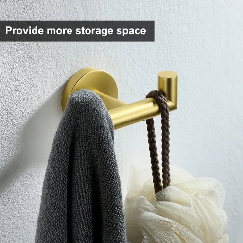 Vista 2 de Ganchos para toallas para baños, gancho de toallas de oro cepillado para cocina y baño, gancho de acero inoxidable SUS304, ganchos dobles