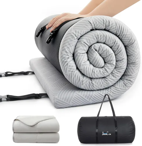 Vista 8 de Jamdok Colchón de espuma de enfriamiento para campamento, almohadilla de dormir impermeable con bolsa de transporte, cubrecolchón de cuna