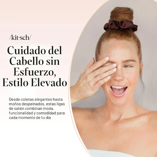Vista 7 de Kitsch - Coleteros de satén para mujer, bandas para el cabello sin daños, cameo, 5 piezas Wake Up Frizz-Free, No Crease Hair Ties, Softer Than