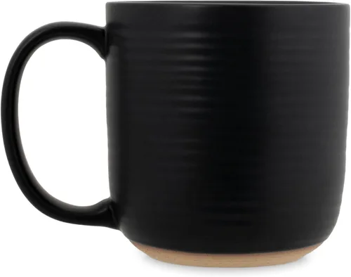 Vista 8 de Elanze Designs Tazas de café de cerámica acanalada de 16 onzas con fondo de arcilla cruda, paquete de 2, color negro