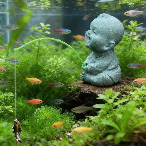 Vista 2 de Mini estatua de pescador para acuario, pequeñas figuras de pesca japonesas para jardín de hadas, acuario, estanque, bonsái, pecera, accesorios