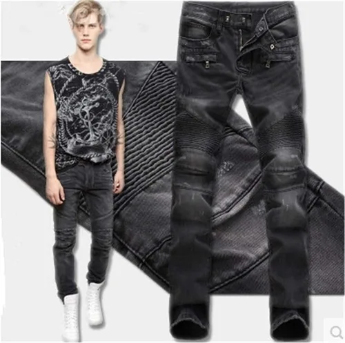 Vista 2 de Andongnywell Destroyed - Pantalones de mezclilla ajustados para hombre, estilo casual, largos, rasgados, con bolsillos