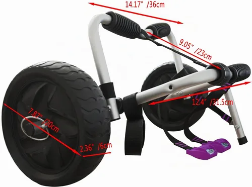 Vista 3 de Carrito de kayak Canoa Paddleboard SUP Trolley Carrier con ruedas no planas 100LBS Capacidad