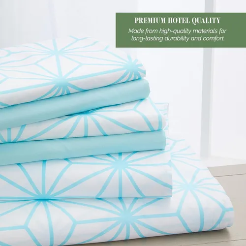 Vista 7 de Elegant Comfort Lujoso juego de sábanas de 4 piezas con patrón geométrico cúbico - 1500 microfibra de calidad premium - juego de ropa de cama más