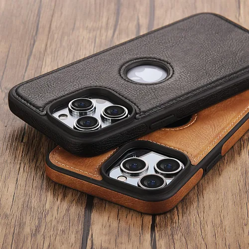Vista 2 de WTCASE Funda de cuero para iPhone 14 Pro, delgada, flexible, agarre suave, funda de piel sintética de lujo Vgean para hombres, fundas duraderas Negro