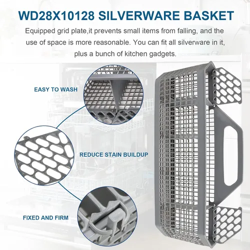 Vista 3 de WD28X10128 - Cesta de cubiertos para lavavajillas, color gris, de repuesto (19.7 x 3.8 x 8.4 pulgadas) para lavavajillas GE, repuesto WD28X10127